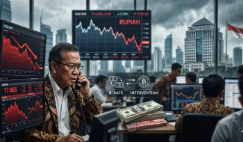 Seorang trader memantau pergerakan nilai tukar Rupiah yang merosot tajam ke level Rp17.865 per Dolar AS di tengah langkah intervensi Bank Indonesia.