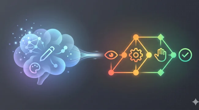 Perbandingan kecerdasan biologis manusia dan kecerdasan buatan dalam jaringan digital. (Foto: Ilustrasi buatan AI 'Gemini AI