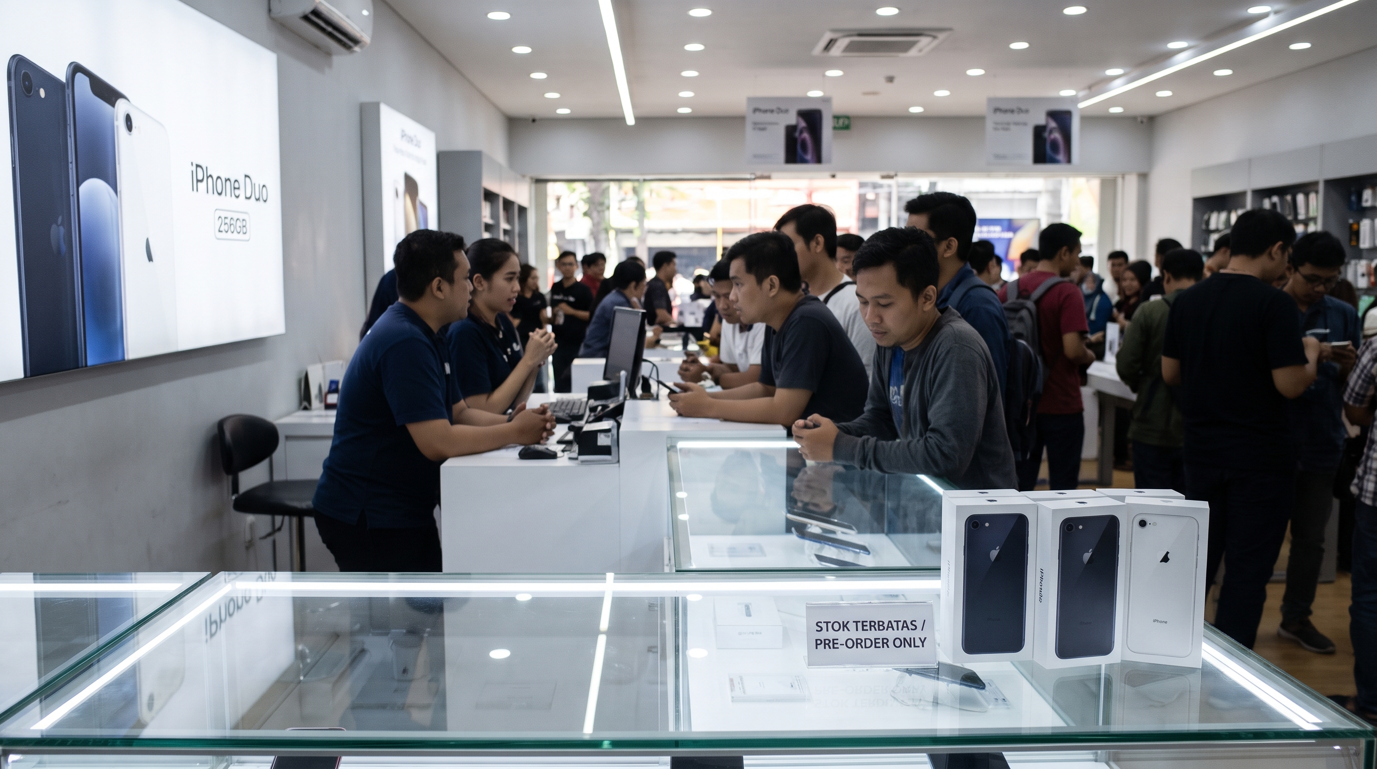 Tingginya antusiasme konsumen memburu iPhone Duo di tengah terbatasnya pasokan unit matang.