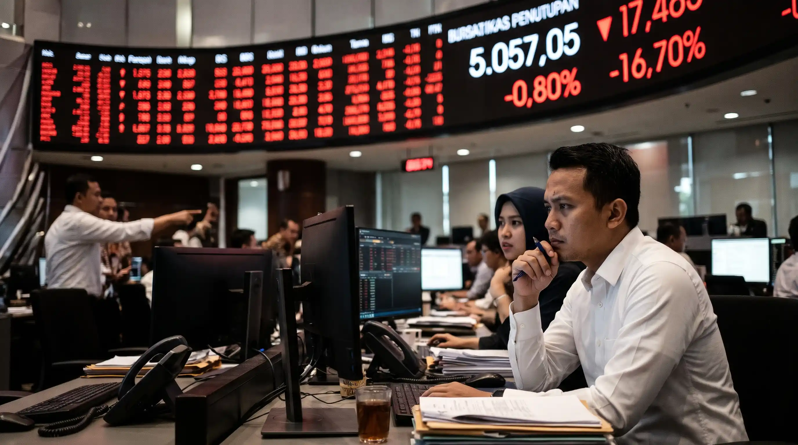 Ilustrasi Suasana aktivitas perdagangan di Bursa Efek Indonesia (BEI), Jakarta. Indeks Harga Saham Gabungan (IHSG) ditutup melemah di level 5.057,05 pada perdagangan Jumat (30/10/2026), mengunci akumulasi koreksi sebesar 16,70 persen sepanjang Oktober 2026.