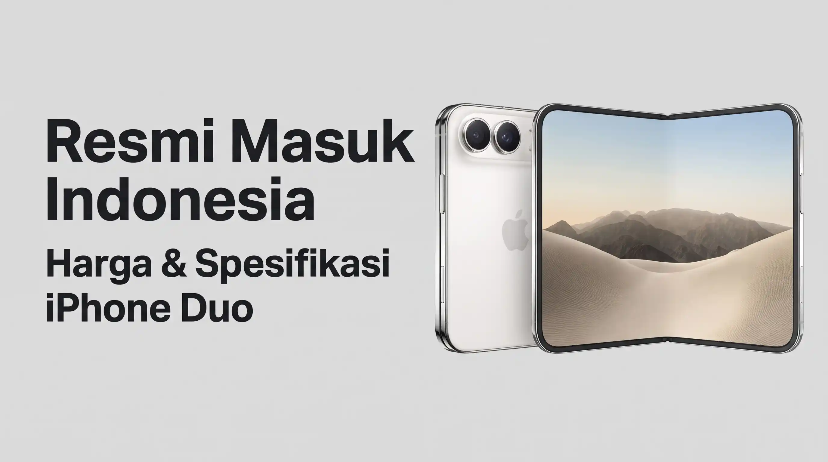Tampilan desain visual promosi dan spesifikasi layar lipat Apple iPhone Duo yang resmi dirilis di pasar Indonesia. (Sumber: Dok. Istimewa / Apple)